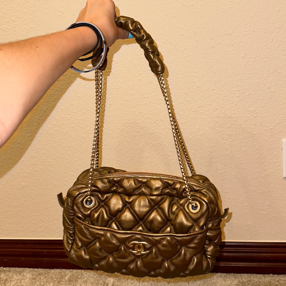 Chanel Beige Lambskin Leather Classic Bubble Bag